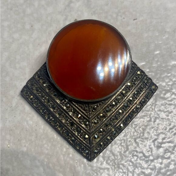 Jewelry - 🌺HOST PICK🌺Vintage Art Deco Carnelian Marcasite Brooch